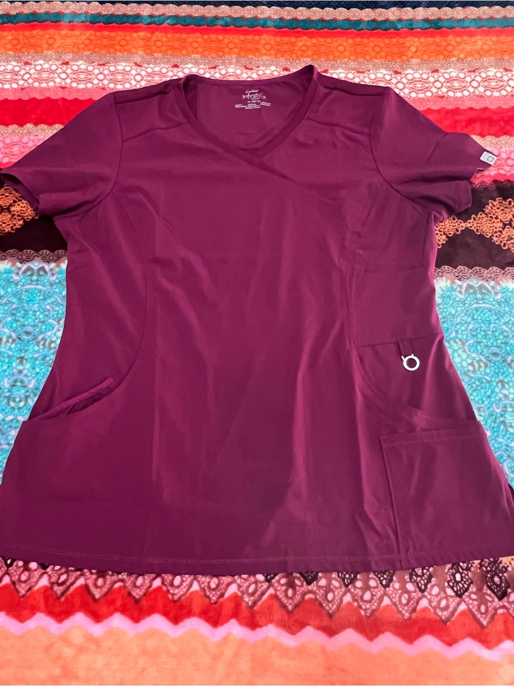 Cherokee Infinity Mock Wrap Scrub Top Wine Burgundy XL Like New